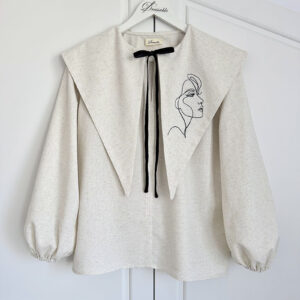 Bluza cu guler supradimensionat broderie