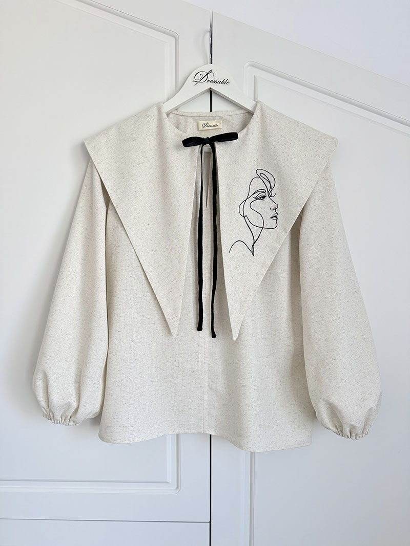 Bluza cu guler supradimensionat broderie
