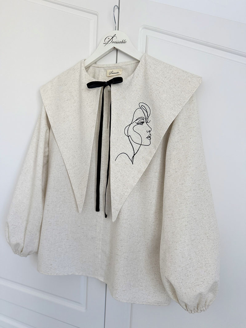 Bluza cu guler supradimensionat broderie - imagine 3