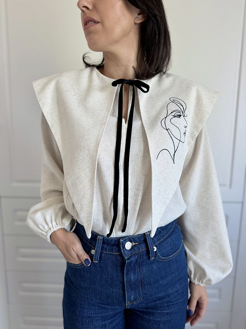 Bluza cu guler supradimensionat broderie - imagine 6