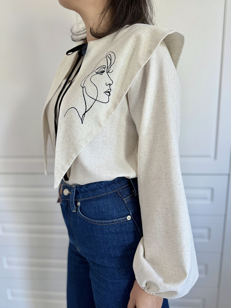 Bluza cu guler supradimensionat broderie - imagine 7